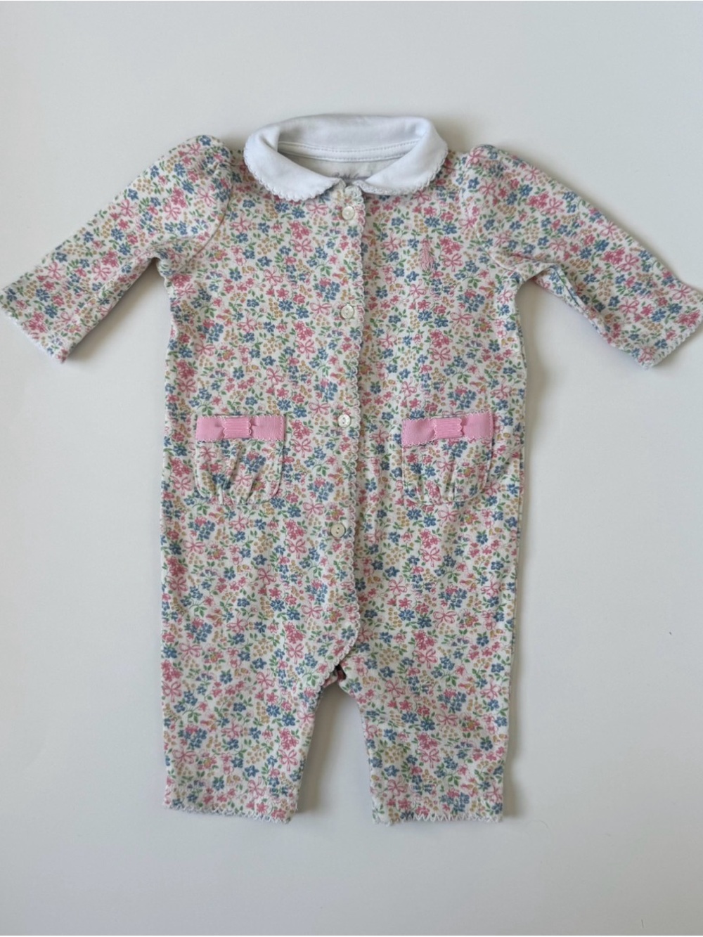Ralph Lauren - Floral One-Piece with White Collar and Pink Trim